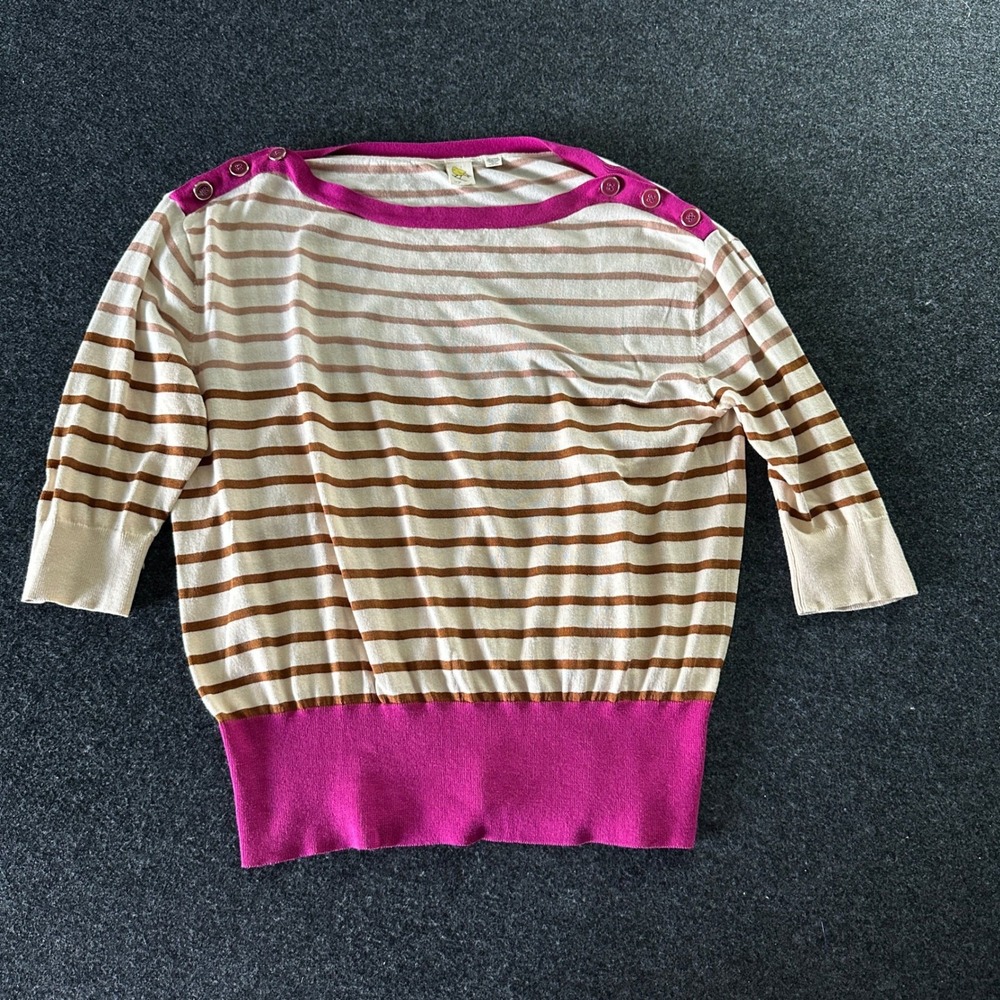Anthropologie Sparrow Striped Boat Neck Sweater Pink Brown Cream Large